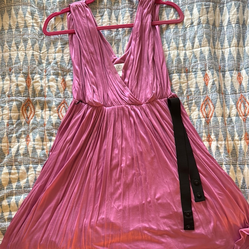 Pink Sleeveless Dress with Black Belt